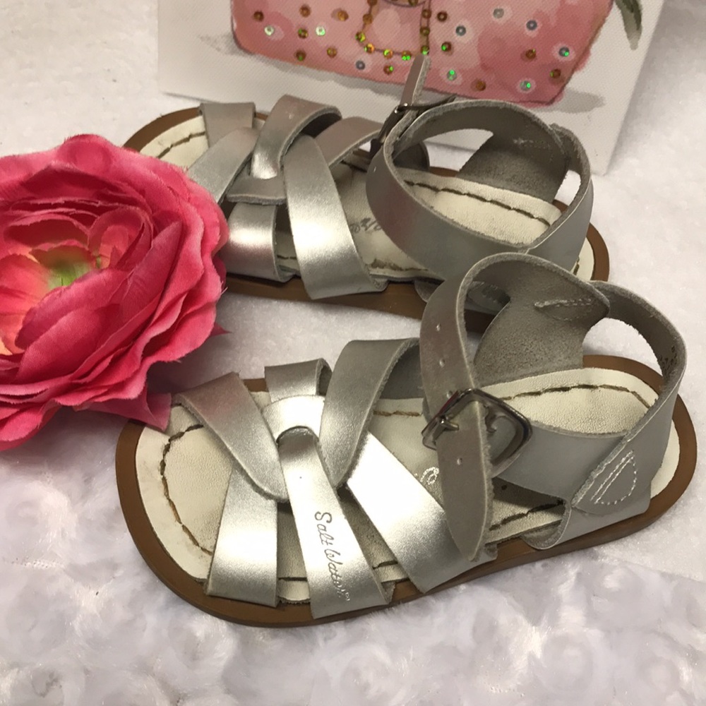 SALTWATERS ORIGINAL SANDALS By HOY GENUINE Silver LEATHER Toddlers Size T 6